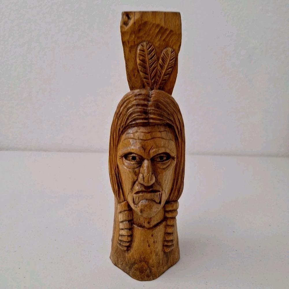 Wood Spirit Carving Native American Indian Bark Spirit Artist SIGNED Original 9"